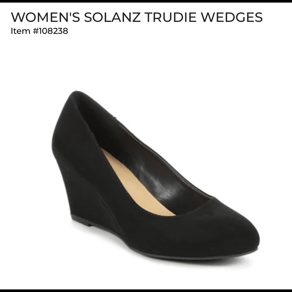 NIB Solanz Black Trudie Wedges Size 7-1/2 Wide